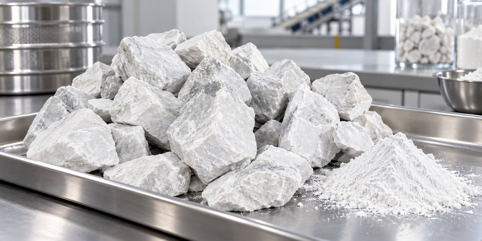Baryte Barium Sulphate mineral rocks and powder