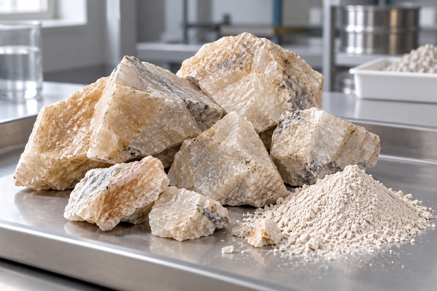 Nepheline Syenite mineral rocks and powder